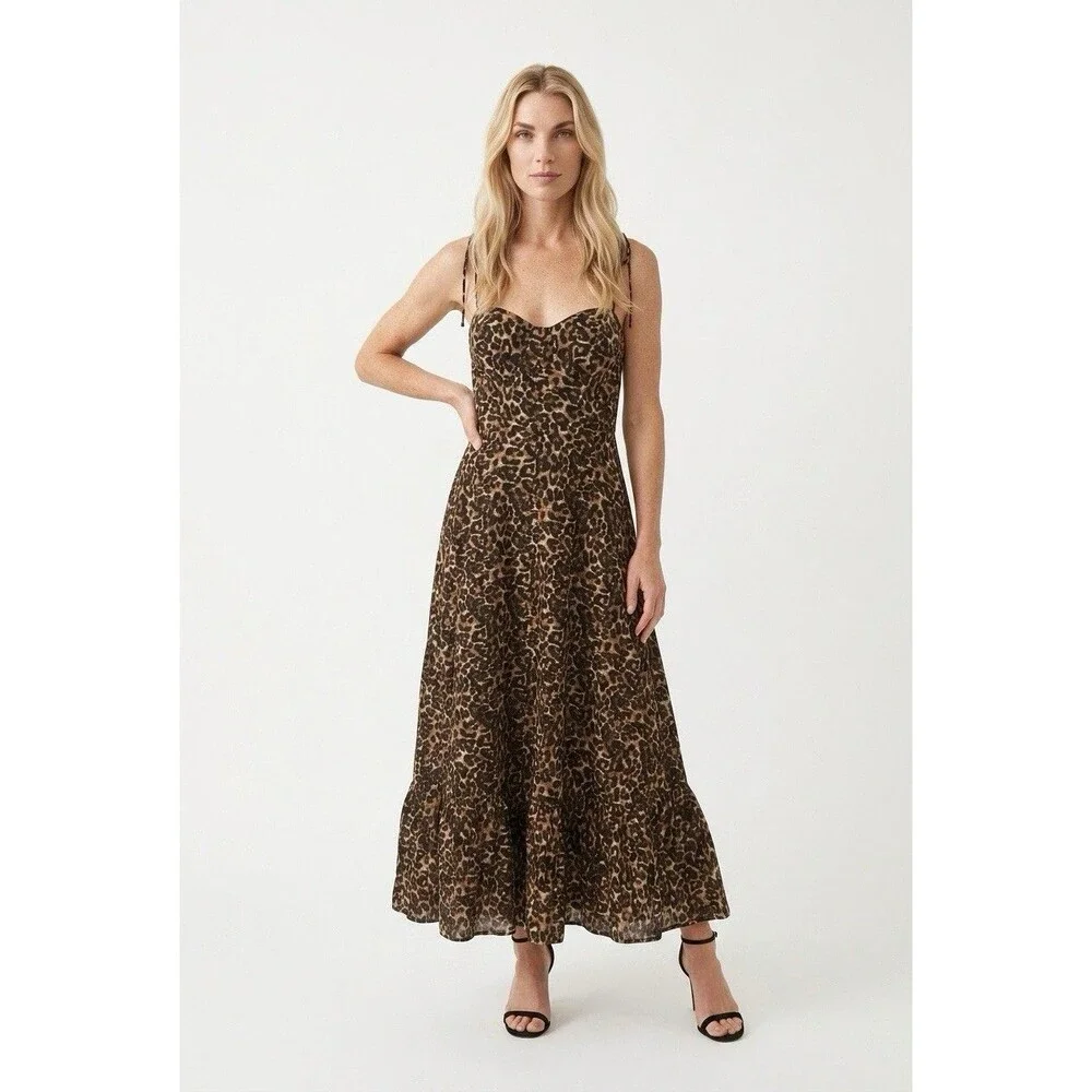 Petal & Pup Ayana Leopard Print Fit & Flare Midi Dress Size L - Picture 15 of 16